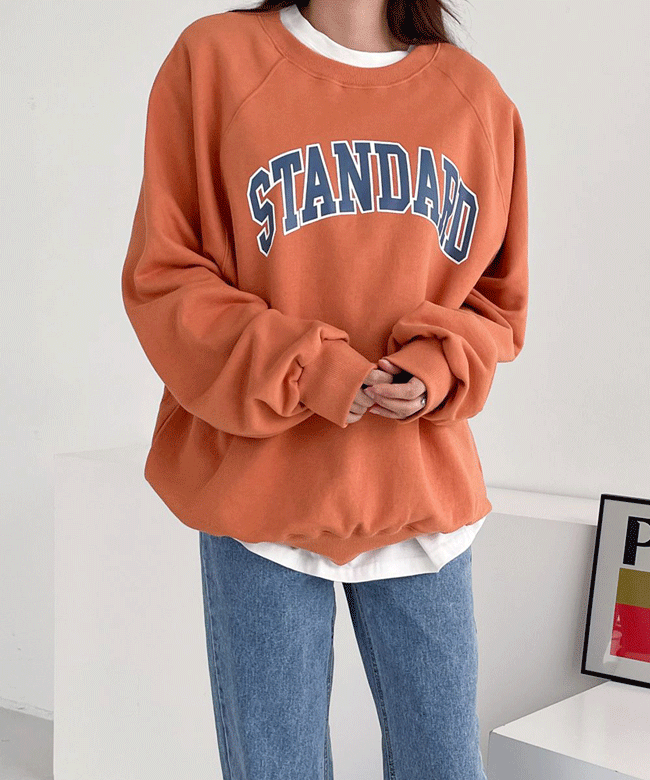 Standard 레터링 루즈핏 긴팔 맨투맨 티셔츠
